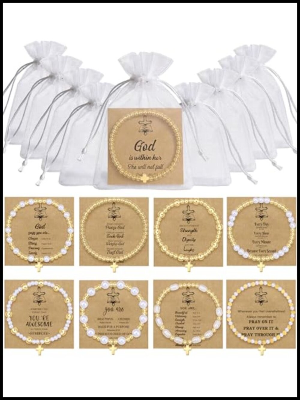 14K Gold Plated Cross Bracelet Set - 9Pcs Stretch Stackable Women